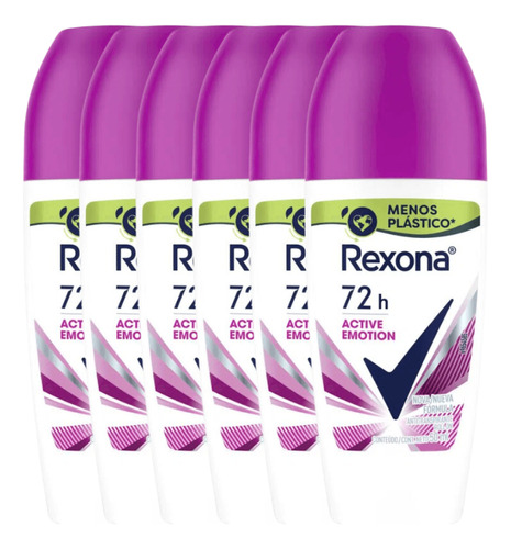 Kit 6 Desodorante Rollon Rexona Feminino Active Emotion 50ml