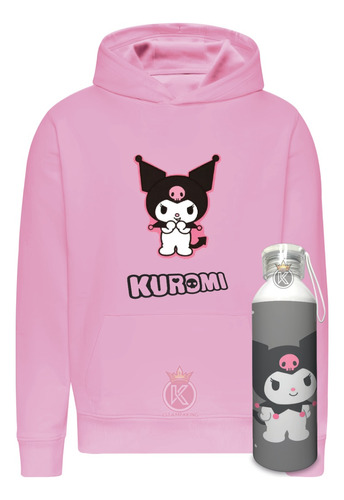 Poleron Kuromi + Botella En Aluminio 750ml - Sanrio - Hello Kitty - Estampaking