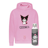 Poleron Kuromi + Botella En Aluminio 750ml - Sanrio - Hello Kitty - Estampaking