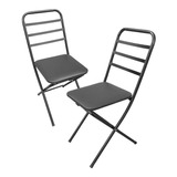 Kit 2 Cadeiras Aço Dobráveis Preta Bar Assento Estofado