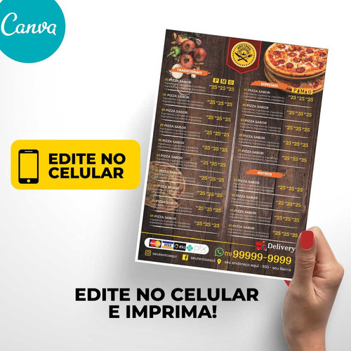 Menu Cardápio Para Pizzaria Edite E Imprima Fácil - Mod: 012