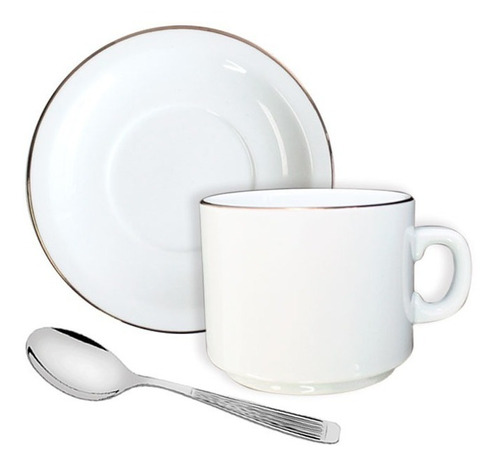 Set Plato Cucharita + Taza Te Porcelana Tsuji 499 B. Dorado