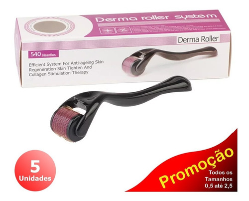 Kit 5 Dermaroller System Derma Roller 0.5mm Até 2.5mm 