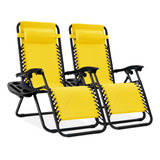 Sillas Plegable 2pzs Reclinables Acero Con Almohada Amarillo