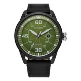 Correa De Piel Negra Citizen Aw1735-03x Avion Eco-drive Para