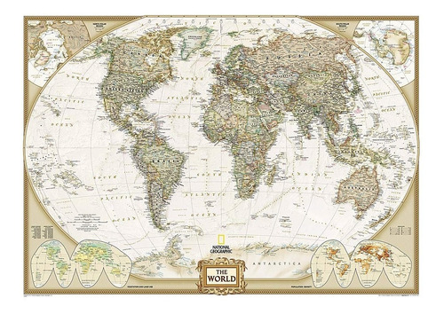  Mapa Mundi National Geographic Sepia 100x66cm Tela Pvc