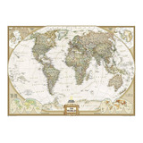  Mapa Mundi National Geographic Sepia 100x66cm Tela Pvc