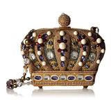 Bolso Corona Real Con Cuentas Y Joyas, Dorado.