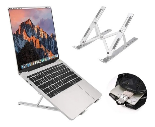 Suporte Dobrável Xo Aço Aluminio Universal Notebook Laptop Cor Prateado