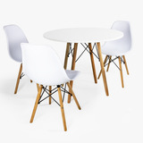 Mesa Redonda Branca 80cm Com 3 Cadeiras Eames Eiffel