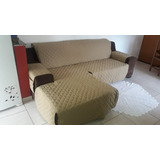 Protetor De Sofa Com Chaise Fixo 2,20 Medida De Braço A Braç