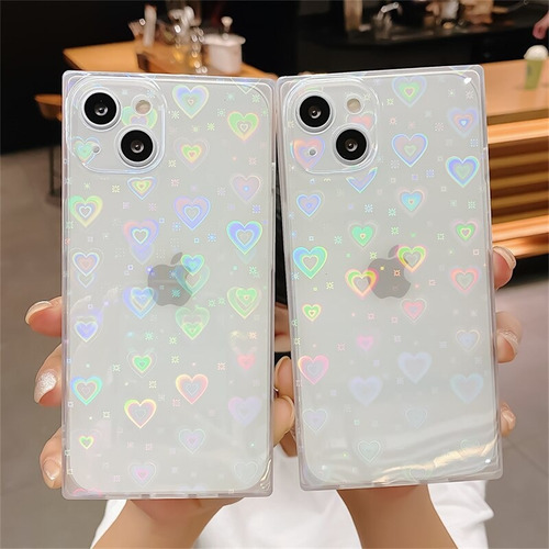 Funda De Teléfono Transparente Con Corazón De Amor Con Láser