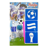 Kit Maquillale Strass Cara Mundial Argentina Stencil Glitter