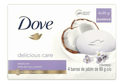 Jabón Dove Delicious Care Leche De Coco Y Jazmín 4 X 90 G