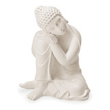Escultura Buda Em Poliresina Branco Mart