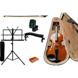 Kit Violino 3/4 Completo, Espaleira, Estante, Afinador