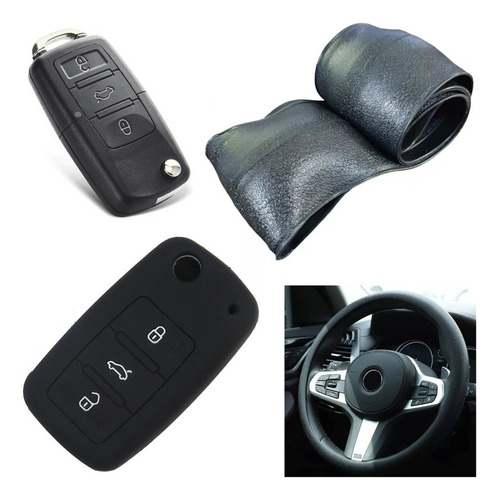 Cubre Volante + Funda Llave Silicona Volkswagen Gol Negro