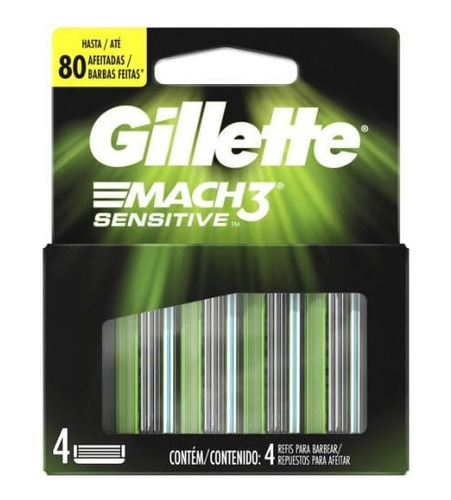 Carga De Aparelho Barbear Gillette Mach3 Sensitive Com 4 Un 