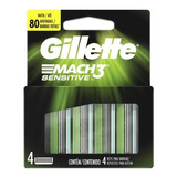 Carga De Aparelho Barbear Gillette Mach3 Sensitive Com 4 Un 