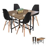 Combo Comedor Plegable Pro Dko Negro - Amaretto + 4 Sillas