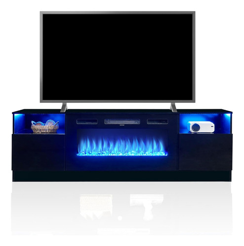 Mueble De Tv C/chimenea Eléctrica, 70 In; Whalefall, Negro