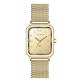 Relogio Technos Feminino Dourado Quadrado Retangular Social