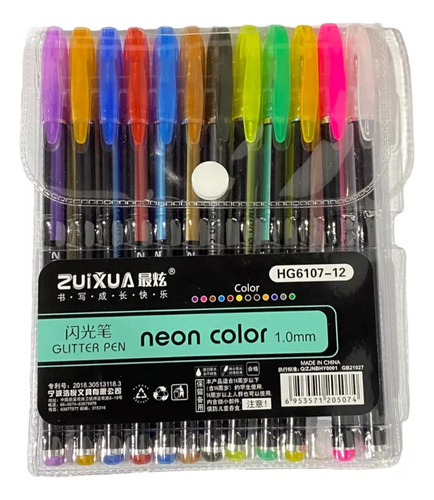 Caneta Gel Pen Com 12 Cores Neon Ponta 1.0mm Canetinha Color