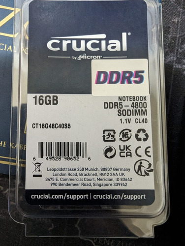 Memoria Crucial Ddr5 16gb Sodimm 4800 Para Laptop , Unico