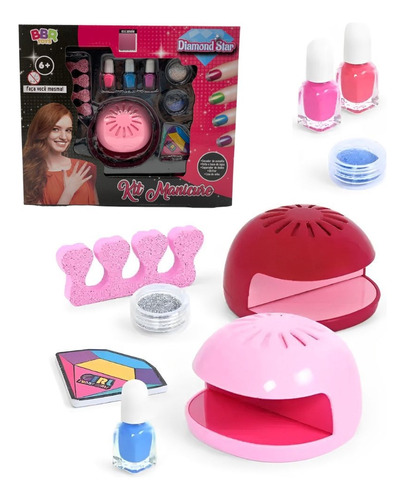 Kit Unhas Manicure Infantil Com Secador De Unhas E Esmalte