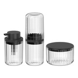 Kit Conjunto Lavabo 3 Pçs Porta Escovas Dispenser P Algodao