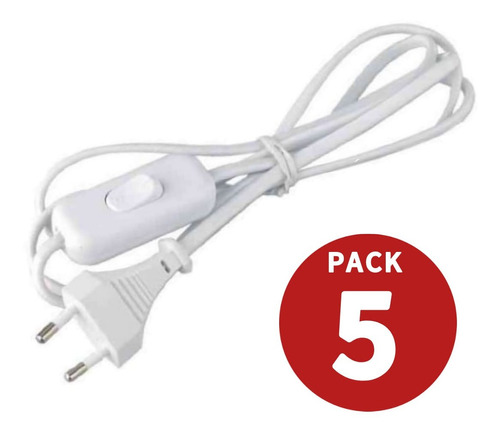 Pack 5 Cable Lampara Con Interruptor Y Enchufe Blanco 1,5m.