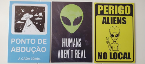 Placas Quadro Decorativo 3 Peças Mdf 20x30 Alienígenas Et