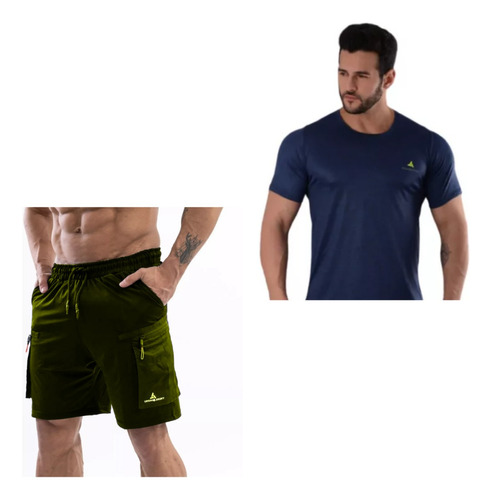 Short C/bolsillos Shcargo Verde + Remera Azul Rmdf Cuo