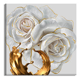 Quadro Flores Brancas E Douradas Em Tons Pastéis 110x110