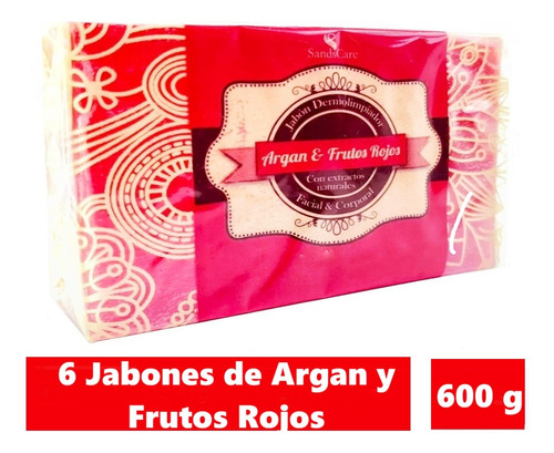 Jabón Artesanal Argan Y Frutos Rojos 6 Pz De 100g C/u