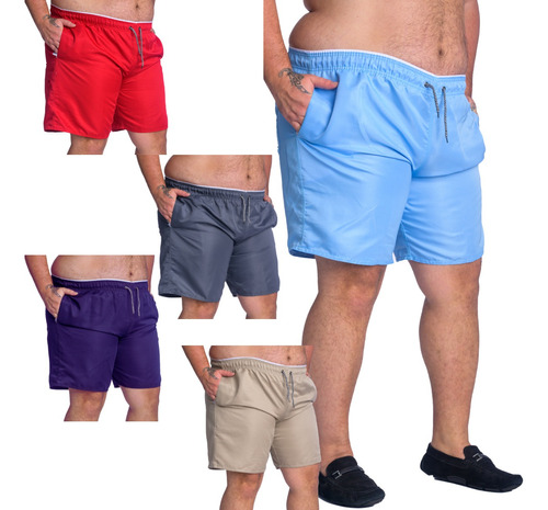 Short Tactel Masculina Plus Size Kit Com 5 Três Bolsos G1/g3