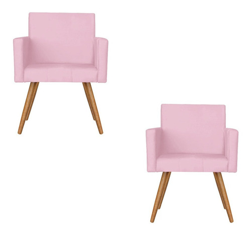 Kit 2 Poltronas Decorativa Vitória Suede Rosa Bb. Kasa Sofa.