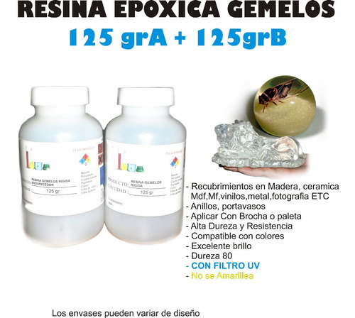 Resina Transparente Gemelos Epoxica  X 250g Portavasos Bar