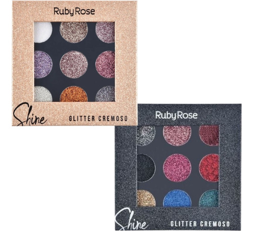 Kit 2 Paletas De Sombra Ruby Rose Shine Glitter Cremoso