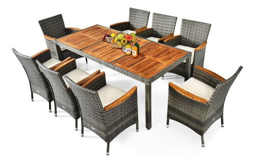 Excelente Juego De Comedor Para Patio Al Aire Libre, 9 Pcs