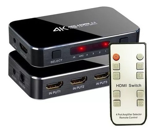 Chave Seletora Hub Switch Hdmi 4 Portas 4k Arc Saida Audio