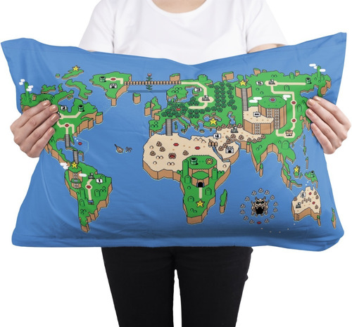 Cojin Almohada Mapa Mundial Mario Bros Diseño Artistico 