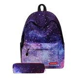 Mochila Escolar Y Lapicera Casual De Gran Capacidad Con Estampado De Galaxia Para Damas Y Niñas Laptop Viaje