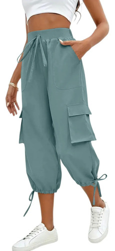 Pantalones Deportivos Casuales Mujer Cargo Lisos Capri 7001