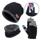 Kit Frio Touca Gorro + Luva Touch Celular + Cachecol Echarpe