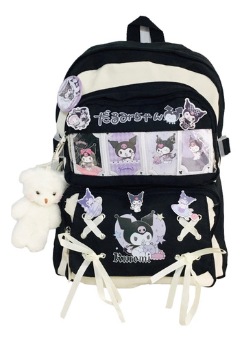 Mochila Importada Kuromi Con Accesorios