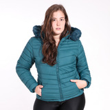 Jaqueta Puffer Feminina Com Capuz  Verde Turquesa Bobojaco