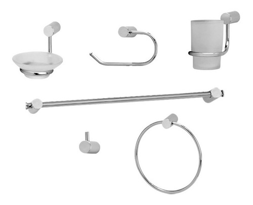  Set Accesorios P/baño 6 Piezas Linea Moderna Redonda Cromo