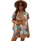 Conjunto De 3 Piezas De Camisa Y Pantalón Hawaiano For Dama