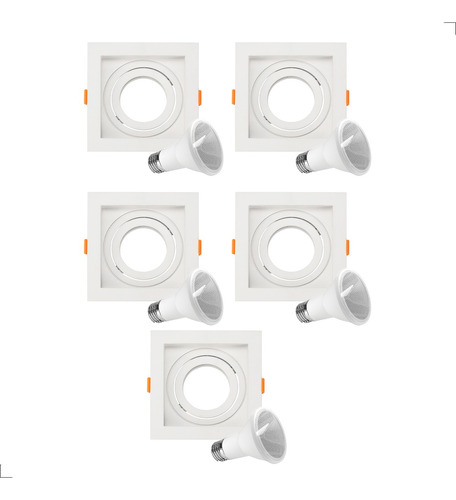 Kit 5 Spots Embutir Par20 Quadrado Recuado Ip65 C Led 6,5w